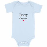 Body - Romy d'amour - 3 Coloris - 0 à 18 mois - Cadeau Original - Cadeau Personnalisable - Cadeaux-Positifs.com -Bleu-0-3-