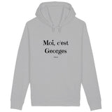 Sweat à Capuche - Moi c'est Georges - Coton Bio - Cadeau Original - Cadeau Personnalisable - Cadeaux-Positifs.com -Gris-XS-