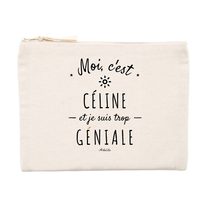 Cadeau anniversaire : Pochette - Céline est trop Géniale - Cadeau éco-responsable - Cadeau Personnalisable - Cadeaux-Positifs.com -Unique-Beige-