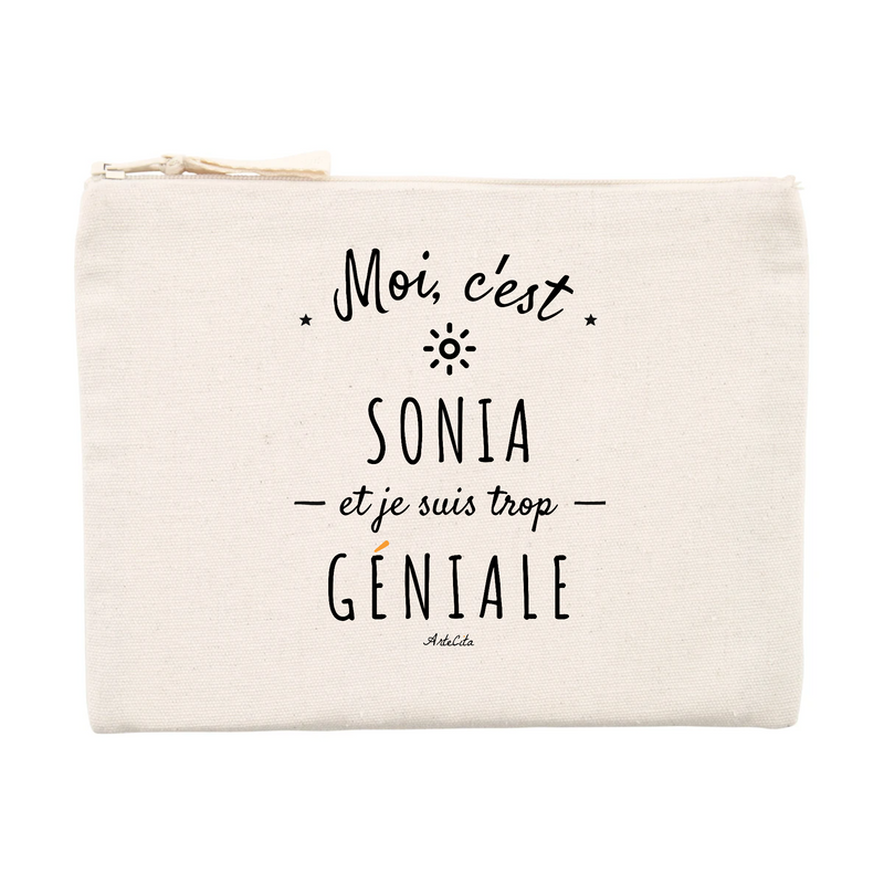 Cadeau anniversaire : Pochette - Sonia est trop Géniale - Cadeau éco-responsable - Cadeau Personnalisable - Cadeaux-Positifs.com -Unique-Beige-