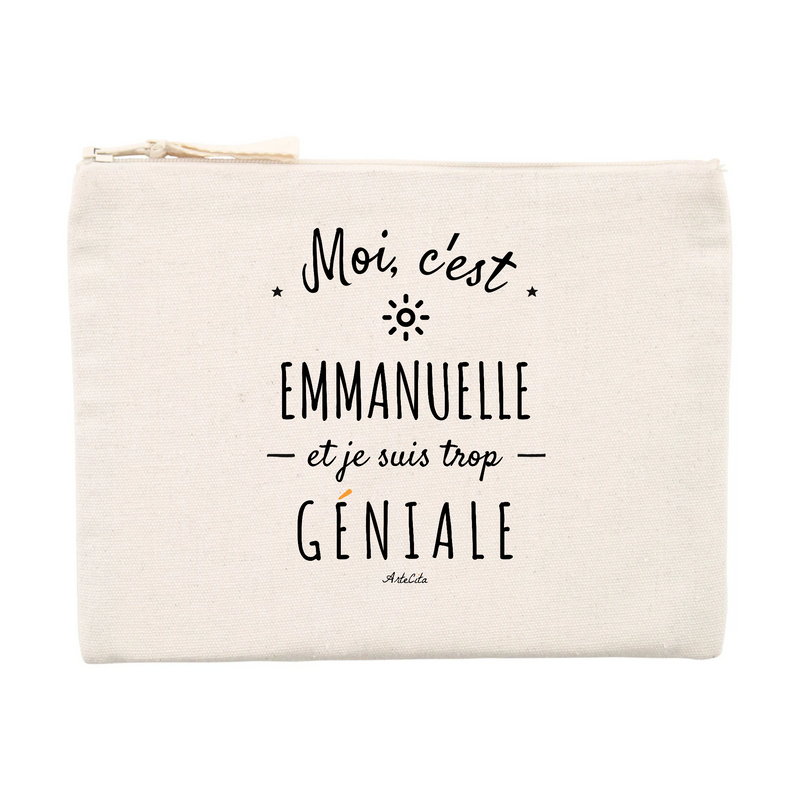 Cadeau anniversaire : Pochette - Emmanuelle est trop Géniale - Cadeau Durable & Original - Cadeau Personnalisable - Cadeaux-Positifs.com -Unique-Beige-