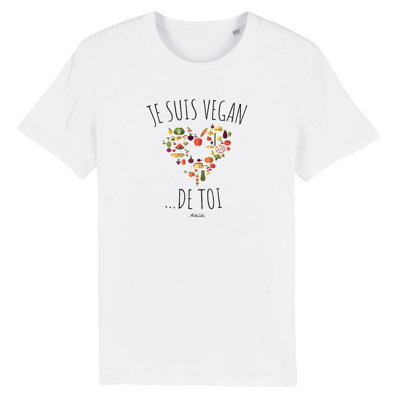 Cadeau anniversaire : T-Shirt - Je suis Vegan de toi (Coeur) - Unisexe - Coton Bio - Cadeau Original - Cadeau Personnalisable - Cadeaux-Positifs.com -XS-Blanc-