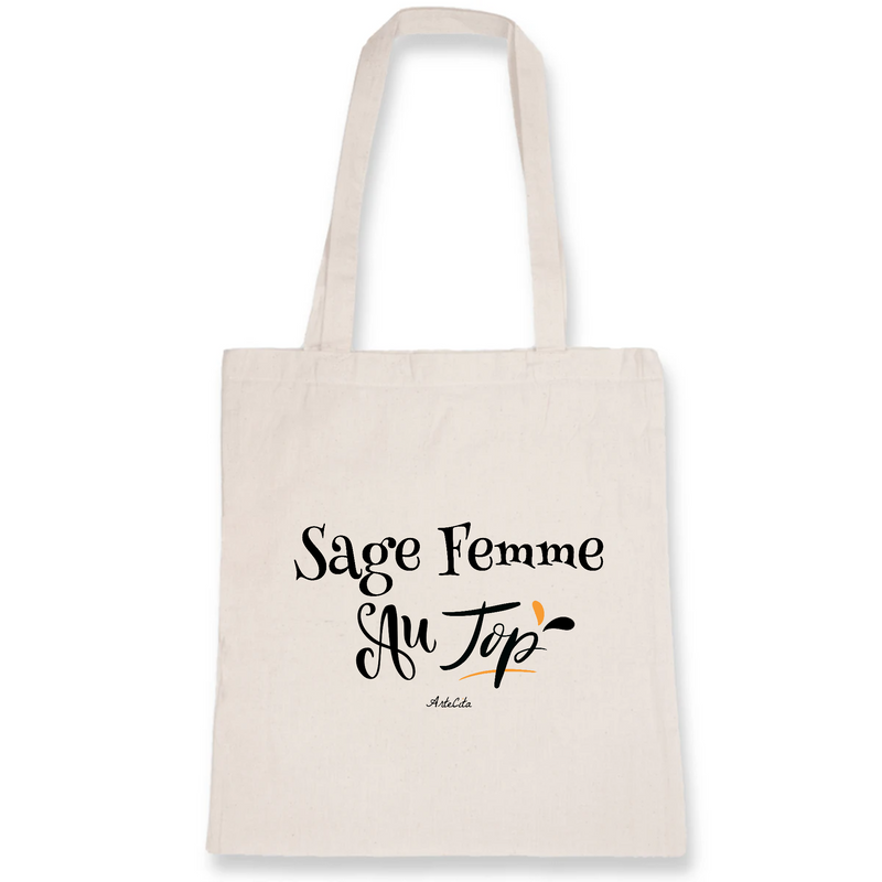 Cadeau anniversaire : Tote Bag - Sage Femme au Top - Coton Bio - Cadeau Original - Cadeau Personnalisable - Cadeaux-Positifs.com -Unique-Blanc-