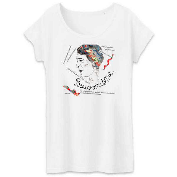 T-Shirt - Simone de Beauvoir - Femme - Coton Bio - Cadeau Original - Cadeau Personnalisable - Cadeaux-Positifs.com -XS-Blanc-