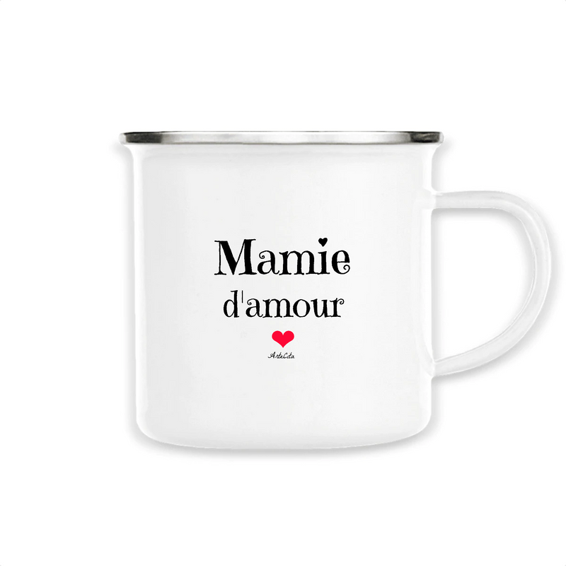 Cadeau anniversaire : Mug - Mamie d'amour - Métal émaillé - Cadeau Original & Tendre - Cadeau Personnalisable - Cadeaux-Positifs.com -Unique-Blanc-