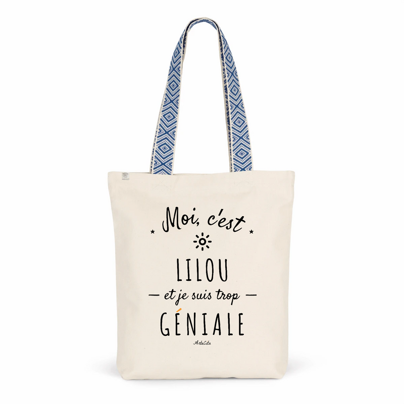 Cadeau anniversaire : Tote Bag Premium - Lilou est trop Géniale - 2 Coloris - Cadeau Durable - Cadeau Personnalisable - Cadeaux-Positifs.com -Unique-Bleu-