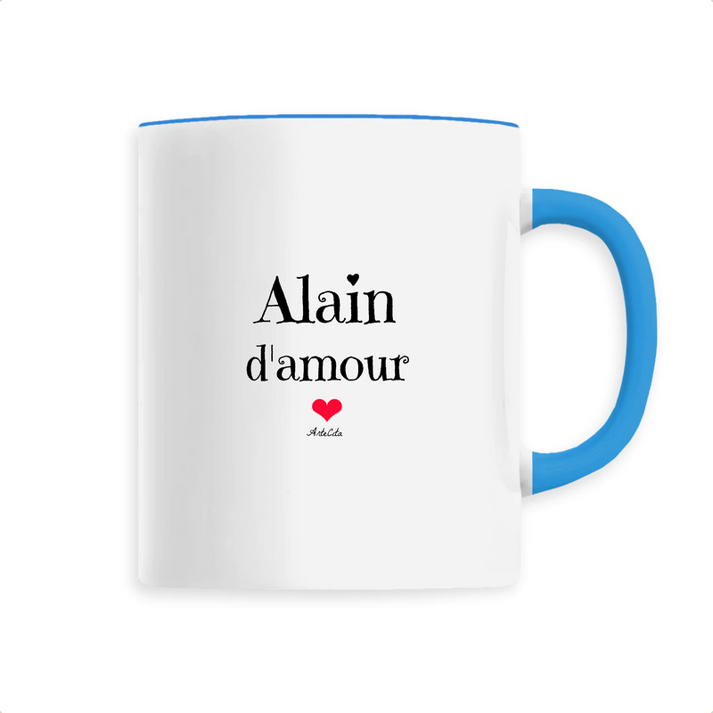 Cadeau anniversaire : Mug - Alain d'amour - 6 Coloris - Cadeau Original & Tendre - Cadeau Personnalisable - Cadeaux-Positifs.com -Unique-Bleu-