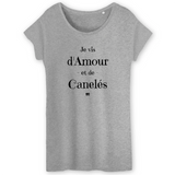 T-Shirt - Amour et Canelés - Femme - Coton Bio - Cadeau Original - Cadeau Personnalisable - Cadeaux-Positifs.com -XS-Noir-