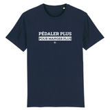 T-Shirt - Pédaler Plus pour Manger Plus - Unisexe - Coton Bio - Cadeau Original - Cadeau Personnalisable - Cadeaux-Positifs.com -XS-Blanc-