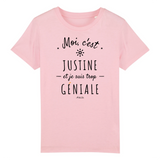 T-Shirt Enfant - Justine est trop Géniale - Coton Bio - Cadeau Original - Cadeau Personnalisable - Cadeaux-Positifs.com -3-4 ans-Blanc-