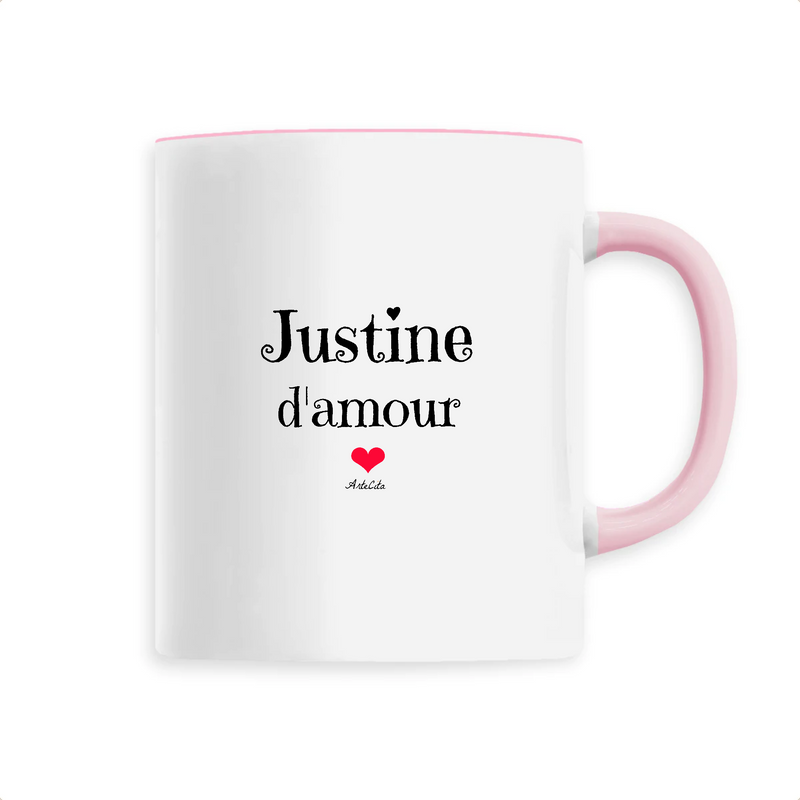Cadeau anniversaire : Mug - Justine d'amour - 6 Coloris - Cadeau Original & Tendre - Cadeau Personnalisable - Cadeaux-Positifs.com -Unique-Rose-