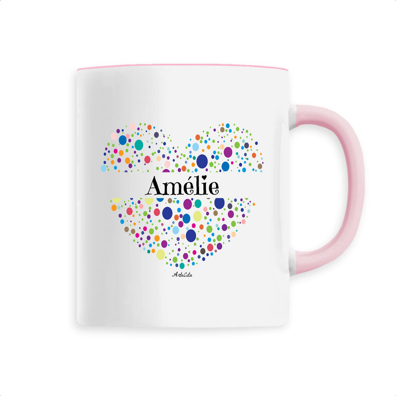 Cadeau anniversaire : Mug - Amélie (Coeur) - 6 Coloris - Cadeau Unique & Tendre - Cadeau Personnalisable - Cadeaux-Positifs.com -Unique-Rose-