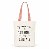 Tote Bag Premium - Sage Femme trop Géniale - 2 Coloris - Cadeau Durable - Cadeau Personnalisable - Cadeaux-Positifs.com -Unique-Bleu-