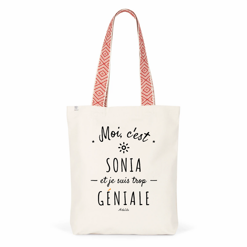 Cadeau anniversaire : Tote Bag Premium - Sonia est trop Géniale - 2 Coloris - Cadeau Durable - Cadeau Personnalisable - Cadeaux-Positifs.com -Unique-Rouge-