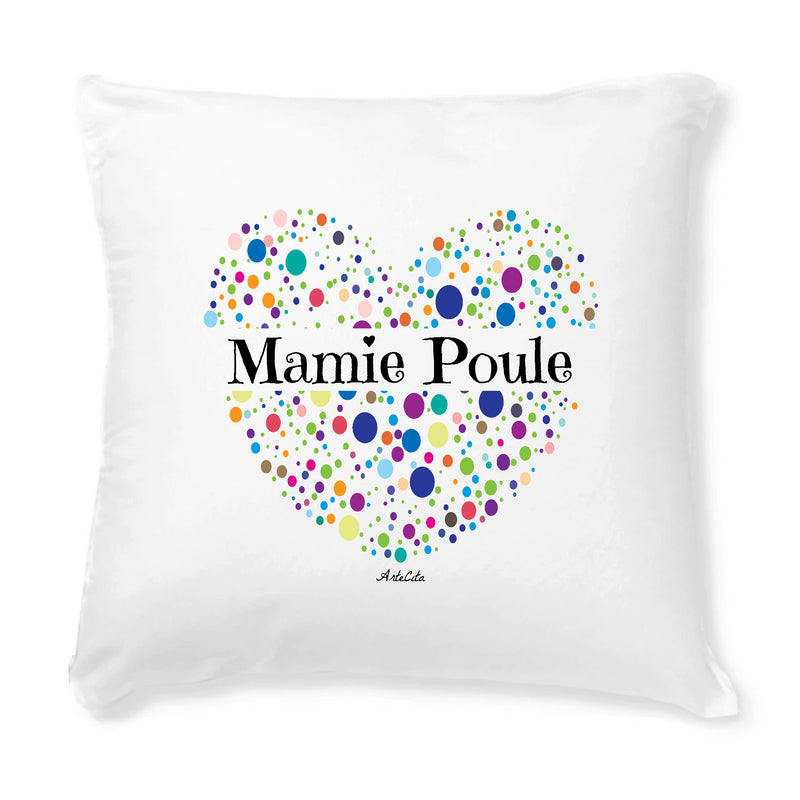 Cadeau anniversaire : Coussin - Mamie Poule (Coeur) - Avec rembourrage - Cadeau Original - Cadeau Personnalisable - Cadeaux-Positifs.com -Unique-Blanc-