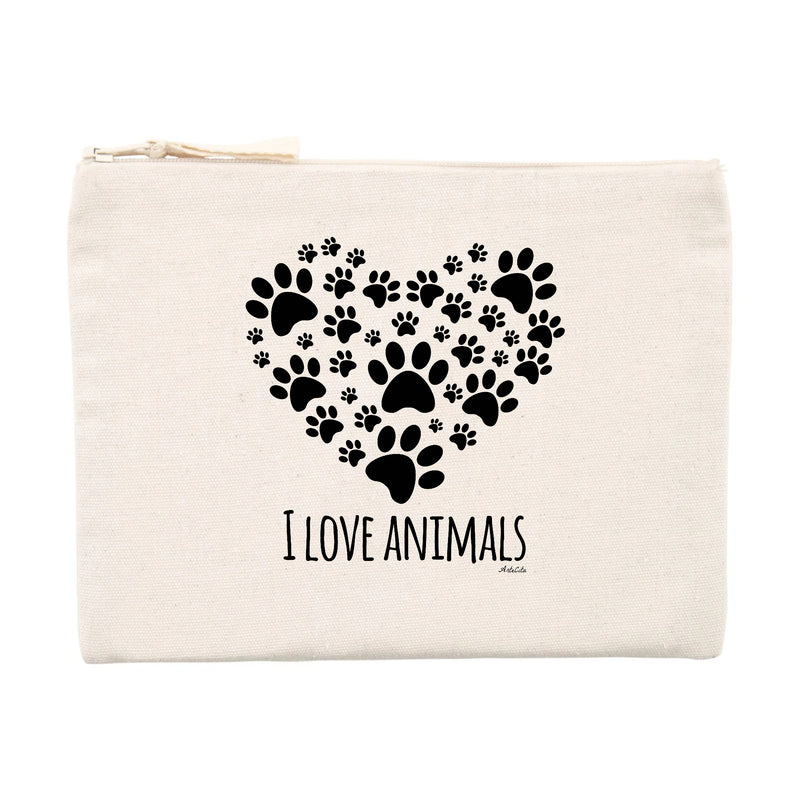 Cadeau anniversaire : Pochette - I Love Animals - Matières Recyclées - Cadeau Original - Cadeau Personnalisable - Cadeaux-Positifs.com -Unique-Beige-
