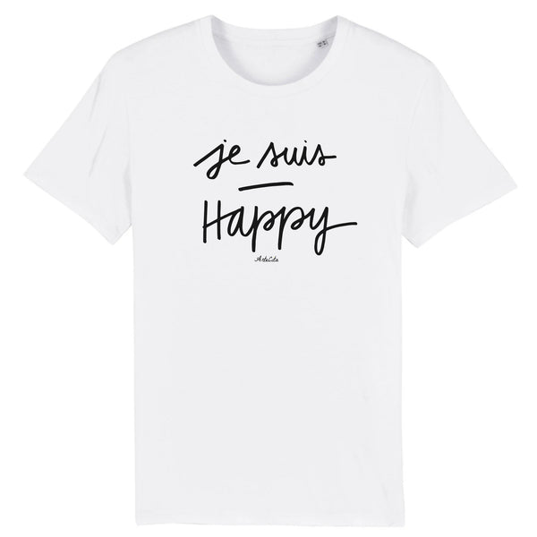 T-Shirt - Je Suis Happy - Coton Bio - 5 Coloris - Cadeau Personnalisable - Cadeaux-Positifs.com -XS-Blanc-
