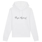 Sweat à capuche - Bonjour Happiness - Coton Bio - Cadeau Original - Cadeau Personnalisable - Cadeaux-Positifs.com -XS-Blanc-