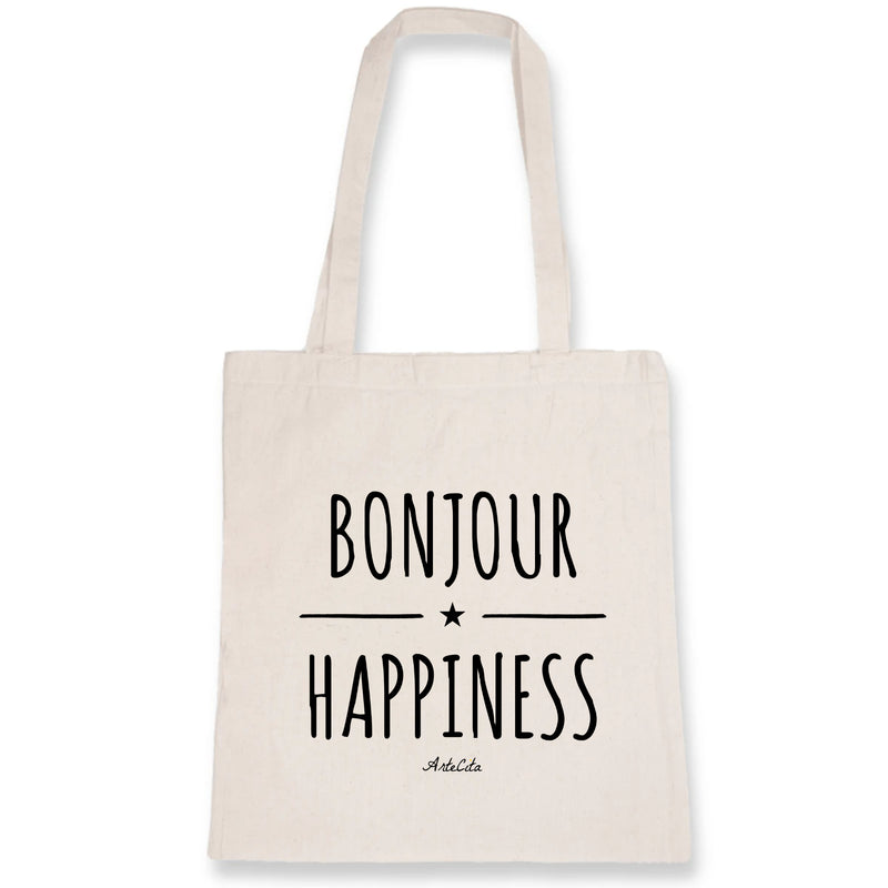 Cadeau anniversaire : Tote Bag - Bonjour Happiness - Coton Bio - Cadeau Original - Cadeau Personnalisable - Cadeaux-Positifs.com -Unique-Blanc-