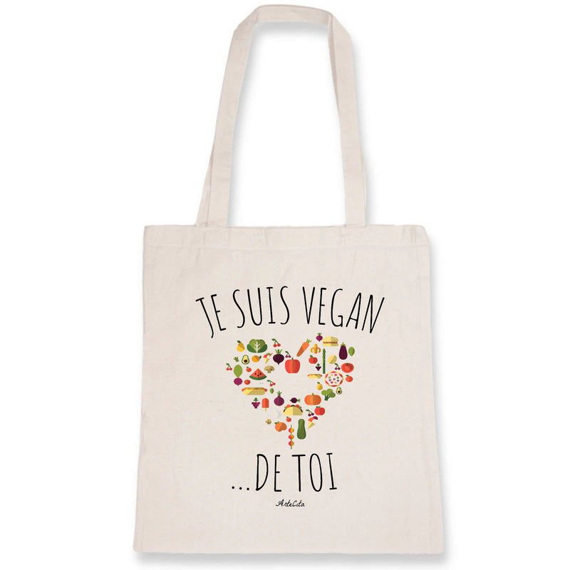 Cadeau anniversaire : Tote Bag - Je suis Vegan de toi - 100% Coton Bio - Cadeau Personnalisable - Cadeaux-Positifs.com -Unique-Blanc-