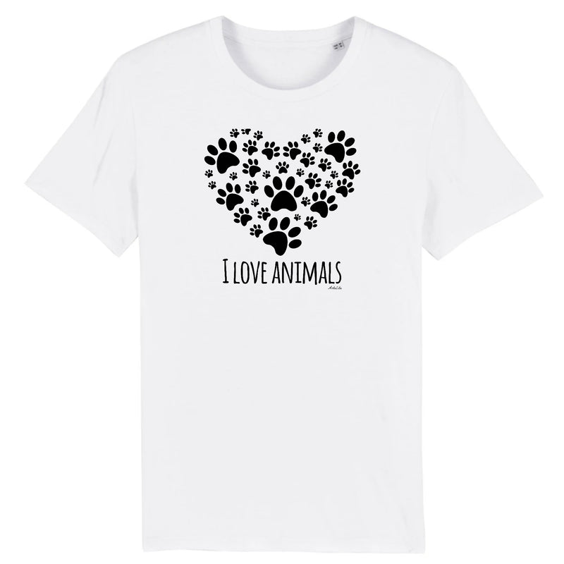 Cadeau anniversaire : T-Shirt - I Love Animals - Unisexe - Coton Bio - Cadeau Original - Cadeau Personnalisable - Cadeaux-Positifs.com -XS-Blanc-