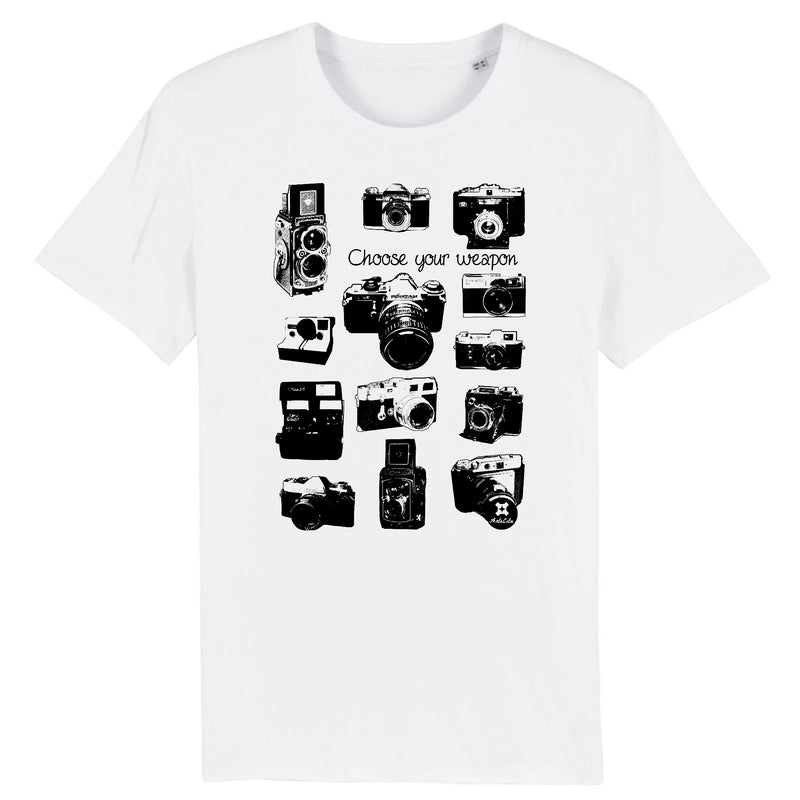 Cadeau anniversaire : T-Shirt - Appareils Photo Vintage / Choose your Weapon - Coton Bio - Cadeau Personnalisable - Cadeaux-Positifs.com -XS-Blanc-
