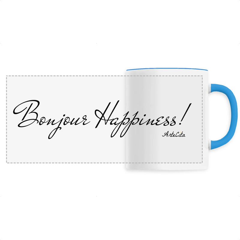 Cadeau anniversaire : Mug - Bonjour Happiness - 6 Coloris - Cadeau Original - Cadeau Personnalisable - Cadeaux-Positifs.com -Unique-Bleu-