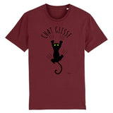 T-Shirt - Chat Glisse - Unisexe - Coton Bio - 5 Coloris - Cadeau Personnalisable - Cadeaux-Positifs.com -XS-Bordeaux-