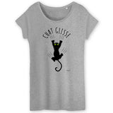 T-Shirt - Chat Glisse - Femme - Coton Bio - 2 Coloris - Cadeau Original - Cadeau Personnalisable - Cadeaux-Positifs.com -XS-Blanc-