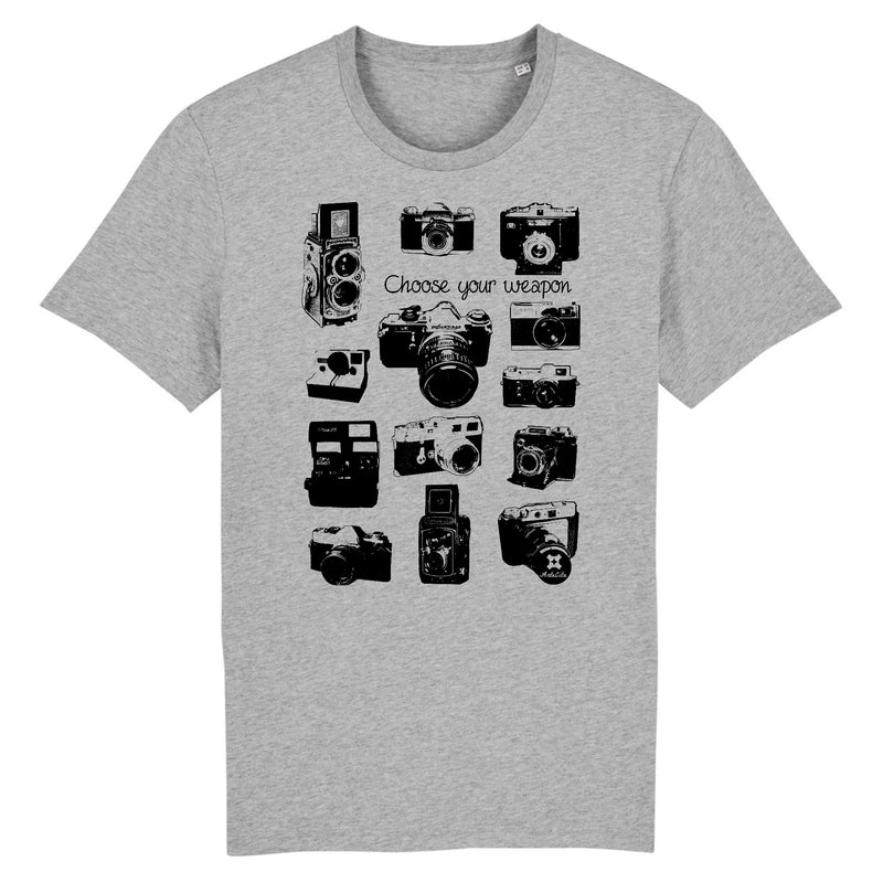Cadeau anniversaire : T-Shirt - Appareils Photo Vintage / Choose your Weapon - Coton Bio - Cadeau Personnalisable - Cadeaux-Positifs.com -XS-Gris-