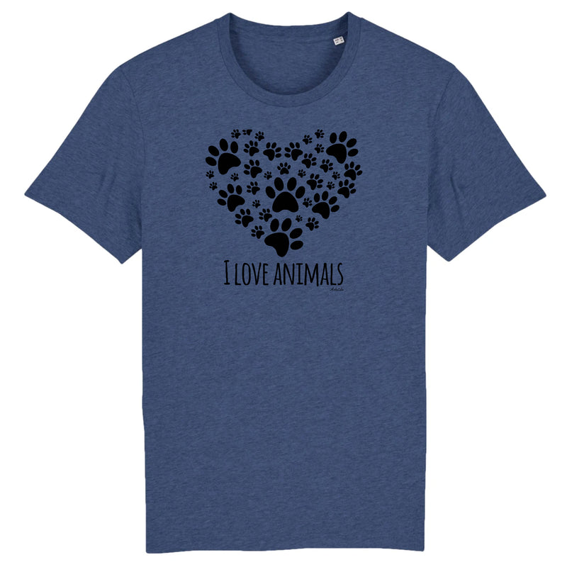 Cadeau anniversaire : T-Shirt - I Love Animals - Unisexe - Coton Bio - Cadeau Original - Cadeau Personnalisable - Cadeaux-Positifs.com -XS-Indigo-