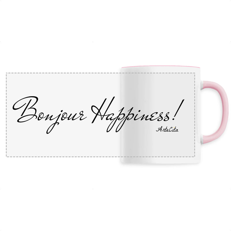 Cadeau anniversaire : Mug - Bonjour Happiness - 6 Coloris - Cadeau Original - Cadeau Personnalisable - Cadeaux-Positifs.com -Unique-Rose-