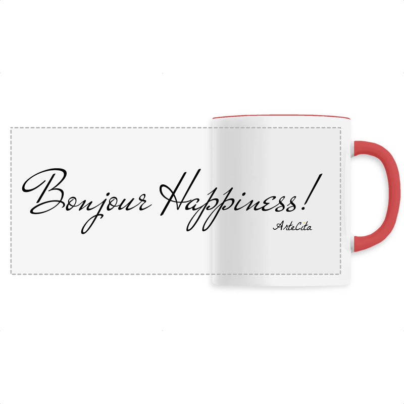 Cadeau anniversaire : Mug - Bonjour Happiness - 6 Coloris - Cadeau Original - Cadeau Personnalisable - Cadeaux-Positifs.com -Unique-Rouge-