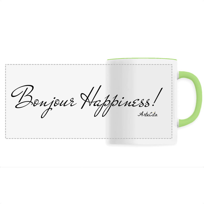 Cadeau anniversaire : Mug - Bonjour Happiness - 6 Coloris - Cadeau Original - Cadeau Personnalisable - Cadeaux-Positifs.com -Unique-Vert-