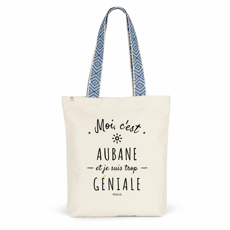 Cadeau anniversaire : Tote Bag Premium - Aubane est trop Géniale - 2 Coloris - Cadeau Durable - Cadeau Personnalisable - Cadeaux-Positifs.com -Bleu-