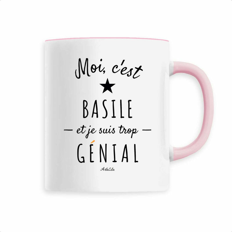Cadeau anniversaire : Mug - Basile est trop Génial - 6 Coloris - Cadeau Original - Cadeau Personnalisable - Cadeaux-Positifs.com -Rose-