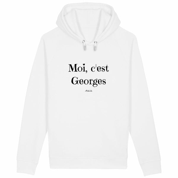 Sweat à Capuche - Moi c'est Georges - Coton Bio - Cadeau Original - Cadeau Personnalisable - Cadeaux-Positifs.com -Blanc-XS-