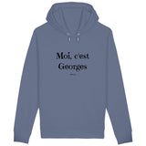 Sweat à Capuche - Moi c'est Georges - Coton Bio - Cadeau Original - Cadeau Personnalisable - Cadeaux-Positifs.com -Bleu indigo-XS-