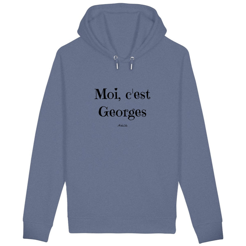 Cadeau anniversaire : Sweat à Capuche - Moi c'est Georges - Coton Bio - Cadeau Original - Cadeau Personnalisable - Cadeaux-Positifs.com -Bleu indigo-XS-