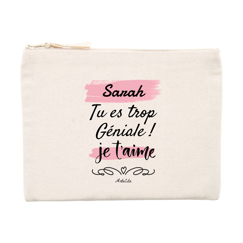 Cadeau anniversaire : Pochette - Sarah je t'aime - Matières recyclées - Cadeau Durable - Cadeau Personnalisable - Cadeaux-Positifs.com -Unique-Beige-