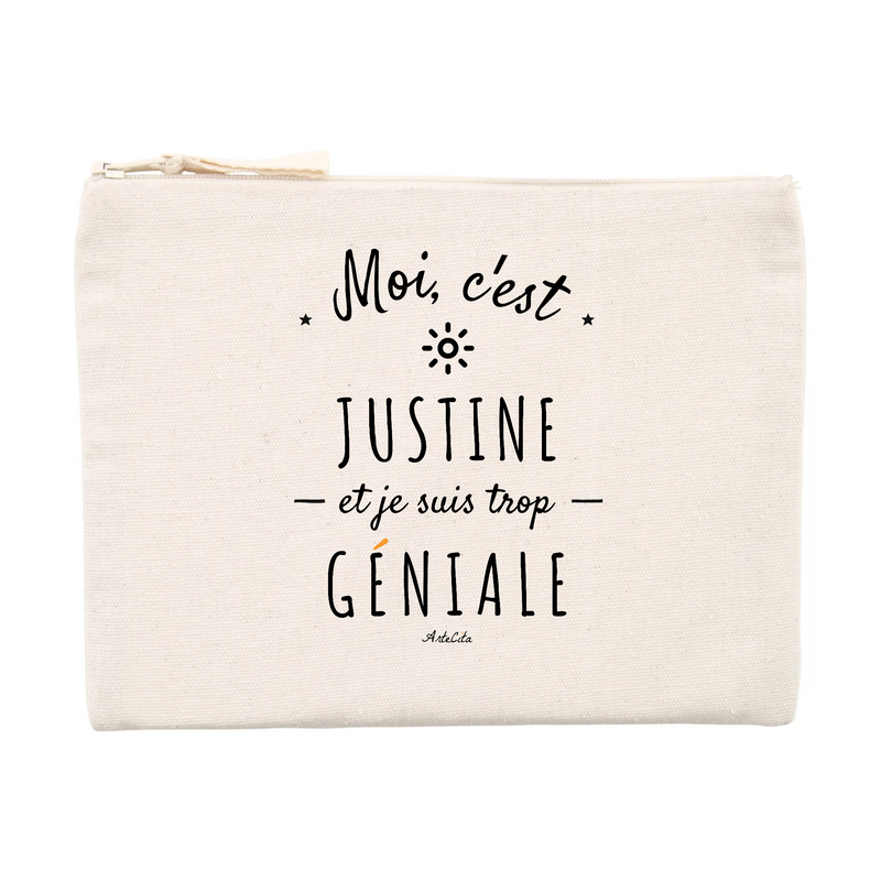 Cadeau anniversaire : Pochette - Justine est trop Géniale - Cadeau éco-responsable - Cadeau Personnalisable - Cadeaux-Positifs.com -Unique-Beige-