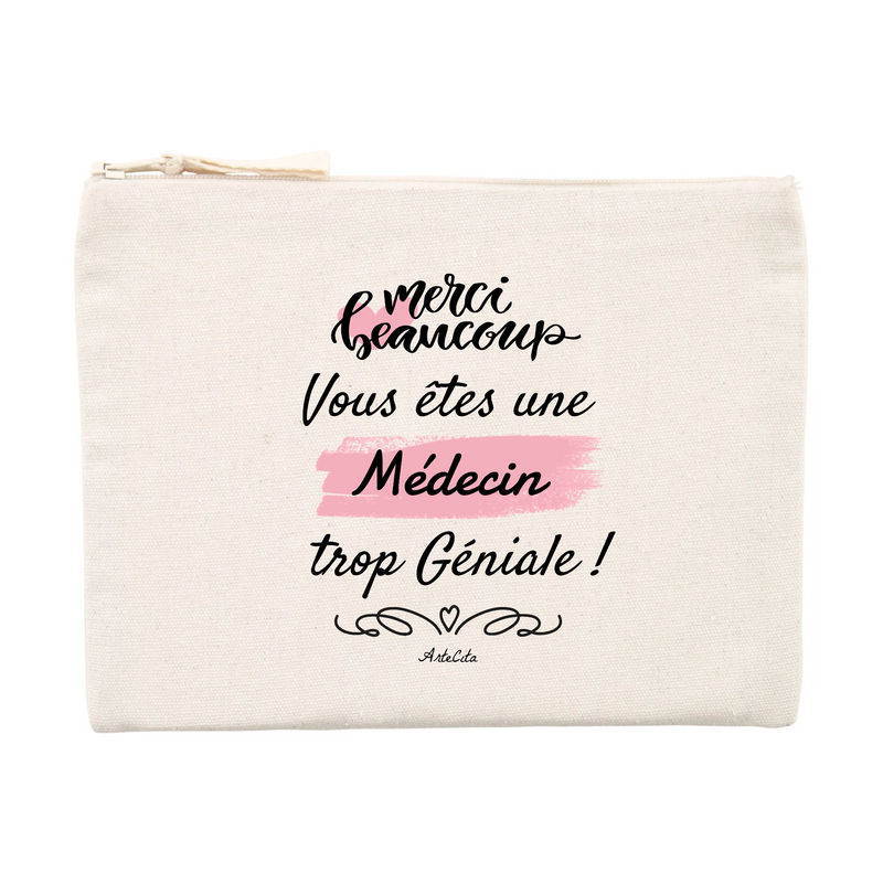 Cadeau anniversaire : Pochette - Merci, vous êtes une Médecin trop Géniale - Cadeau Durable - Cadeau Personnalisable - Cadeaux-Positifs.com -Unique-Beige-