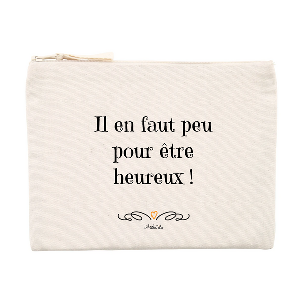 Pochette - Il en faut peu pour être heureux - Coton recyclé - Cadeau Motivant - Cadeau Personnalisable - Cadeaux-Positifs.com -Unique-Beige-