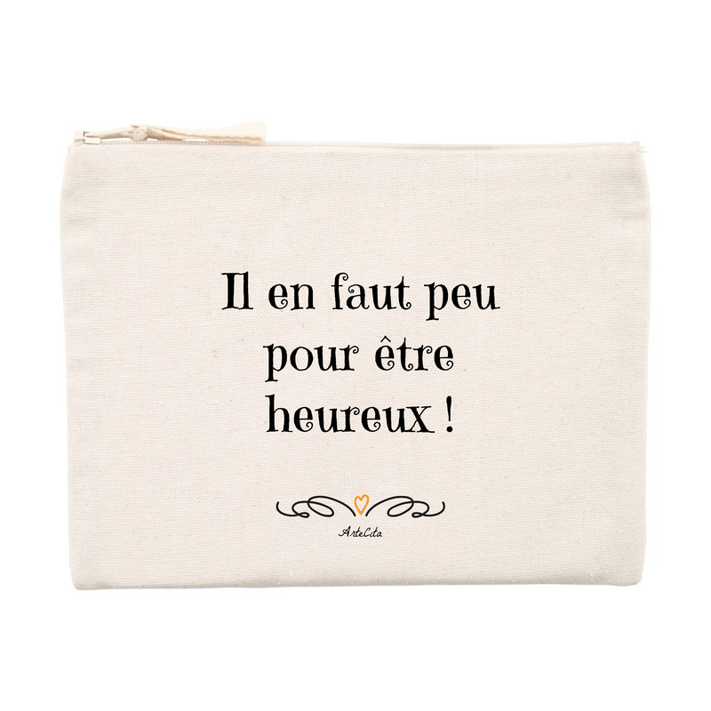 Cadeau anniversaire : Pochette - Il en faut peu pour être heureux - Coton recyclé - Cadeau Motivant - Cadeau Personnalisable - Cadeaux-Positifs.com -Unique-Beige-