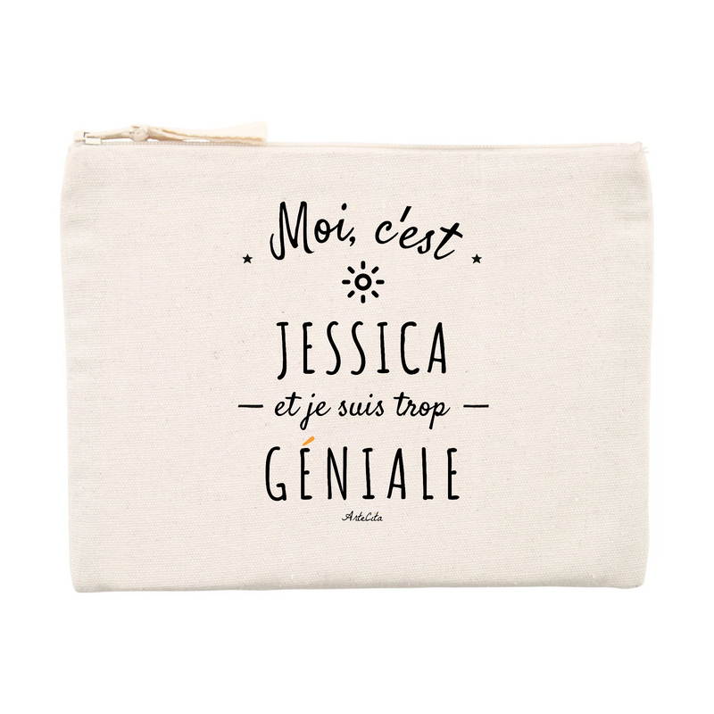 Cadeau anniversaire : Pochette - Jessica est trop Géniale - Cadeau Original & Durable - Cadeau Personnalisable - Cadeaux-Positifs.com -Unique-Beige-