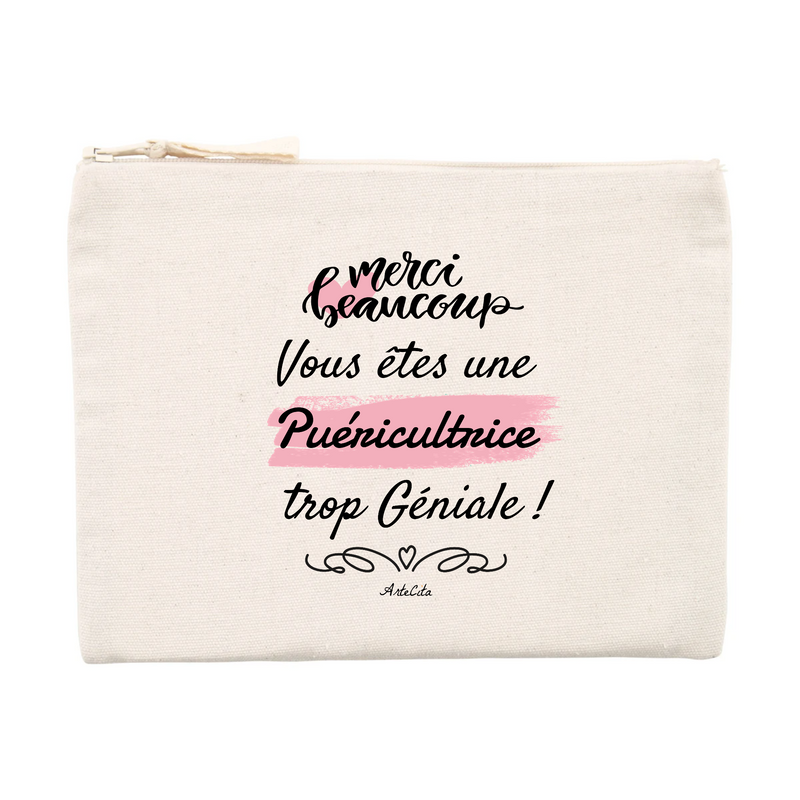 Cadeau anniversaire : Pochette - Merci Puéricultrice - Matières recyclées - Cadeau Durable - Cadeau Personnalisable - Cadeaux-Positifs.com -Unique-Beige-