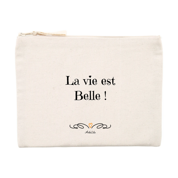 Pochette - La vie est belle - Coton recyclé - Cadeau Motivant - Cadeau Personnalisable - Cadeaux-Positifs.com -Unique-Beige-