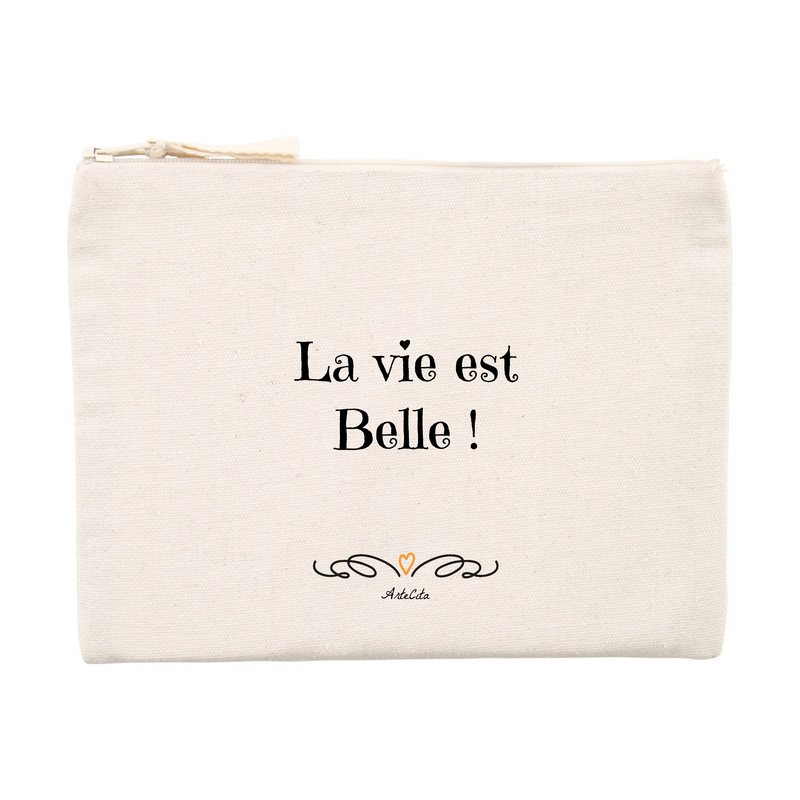 Cadeau anniversaire : Pochette - La vie est belle - Coton recyclé - Cadeau Motivant - Cadeau Personnalisable - Cadeaux-Positifs.com -Unique-Beige-