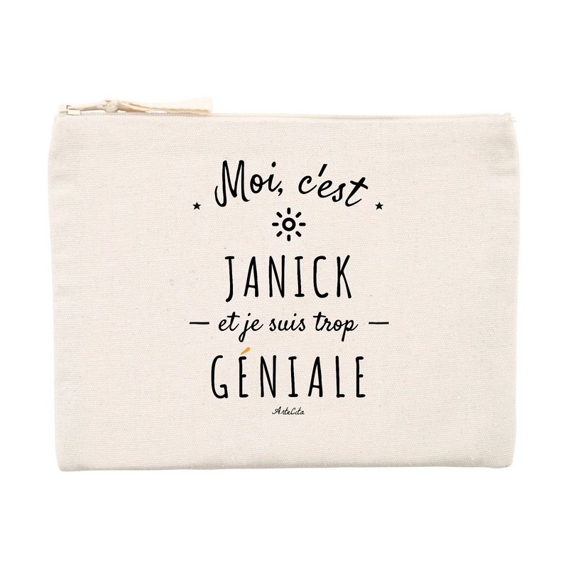 Cadeau anniversaire : Pochette - Janick est trop Géniale - Cadeau Original & Durable - Cadeau Personnalisable - Cadeaux-Positifs.com -Unique-Beige-
