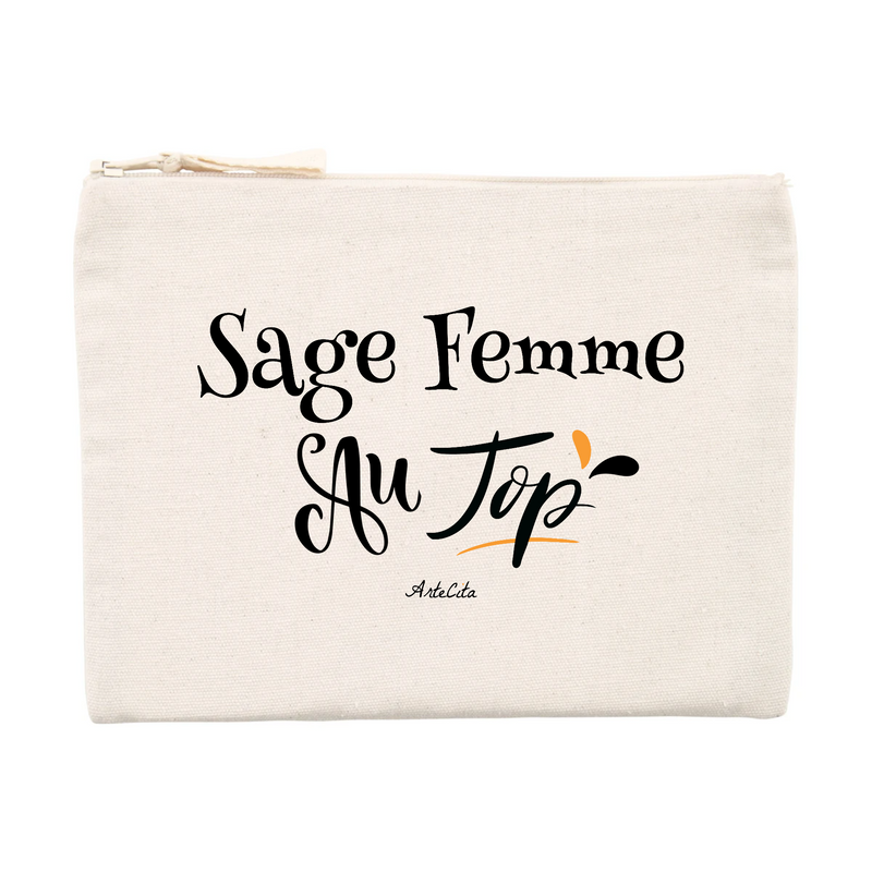Cadeau anniversaire : Pochette - Sage Femme au Top - Matières recyclées - Cadeau Durable - Cadeau Personnalisable - Cadeaux-Positifs.com -Unique-Beige-